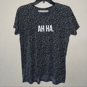Zara TRF cheetah print gray shirt w/ AH HA.” text